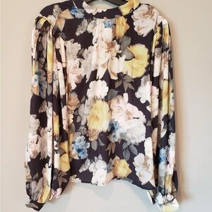 Vici Floral Blouse with Black, Yellow, and Blue